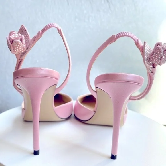 🌺 MACH & MACH🌺 Wonder Tulip Satin Slingback Pumps Size: 40 - Picture 9 of 17